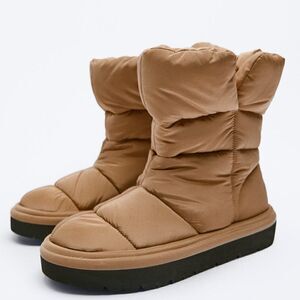 ZARA QUILTED LOW HEEL ANKLE BOOTS NEW